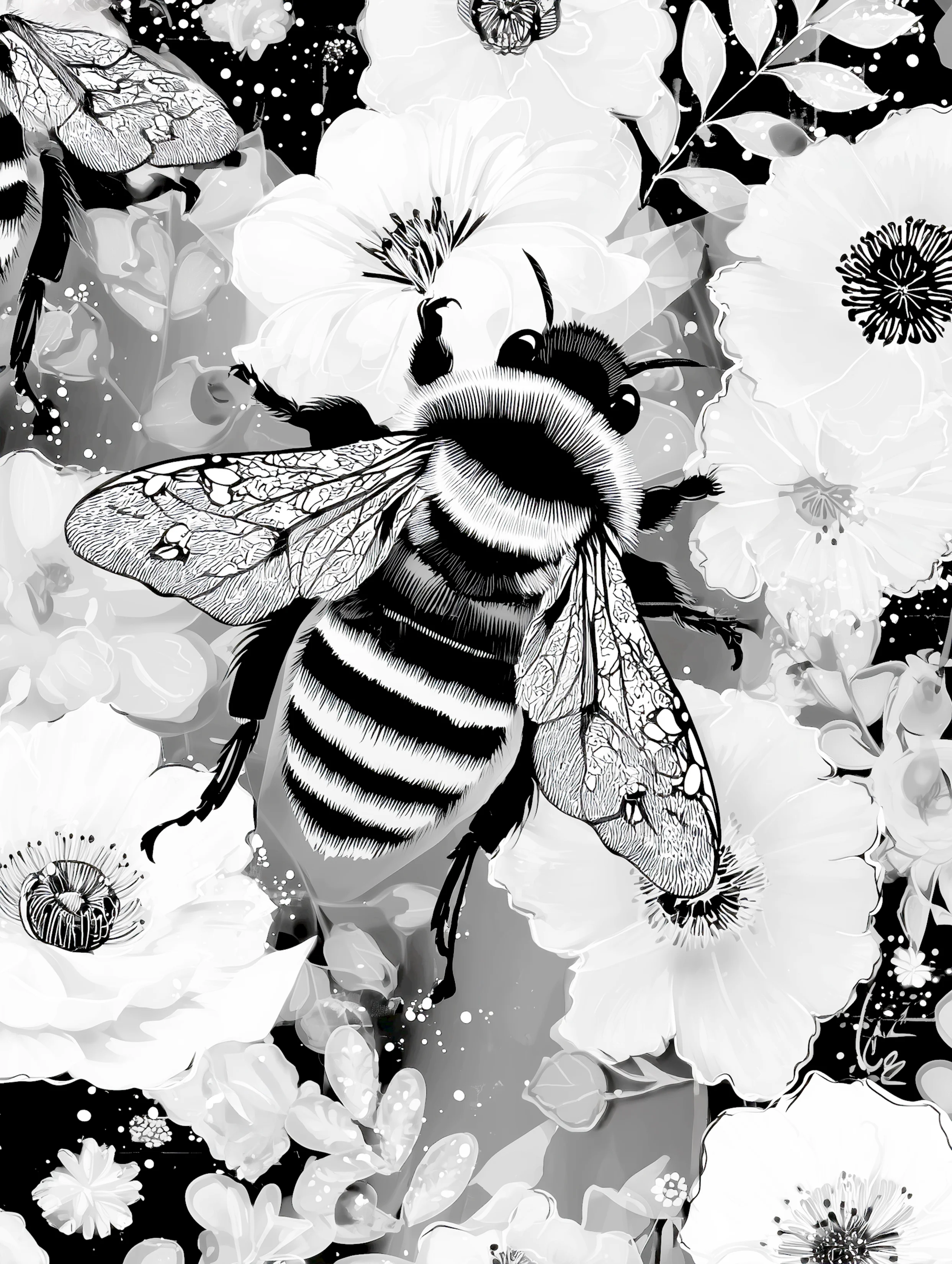 Free printable bee coloring page for adults featuring right diagonal bee